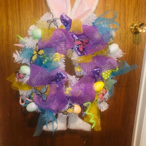 Easter Bunny Wreath Pink or Blue you choose which color - Picture 2 of 5